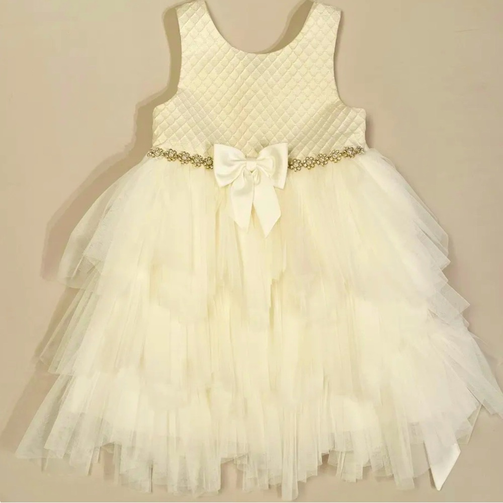 BNWOT AMERICAN PRINCESS SPECIAL OCCASION IVORY TULLE & BOW DRESS SIZE 4